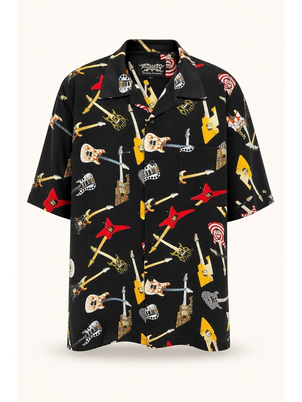 Dragonfly Vintage Guitar Print Shirt Mens L Black Button Up Rock Metal Y2K